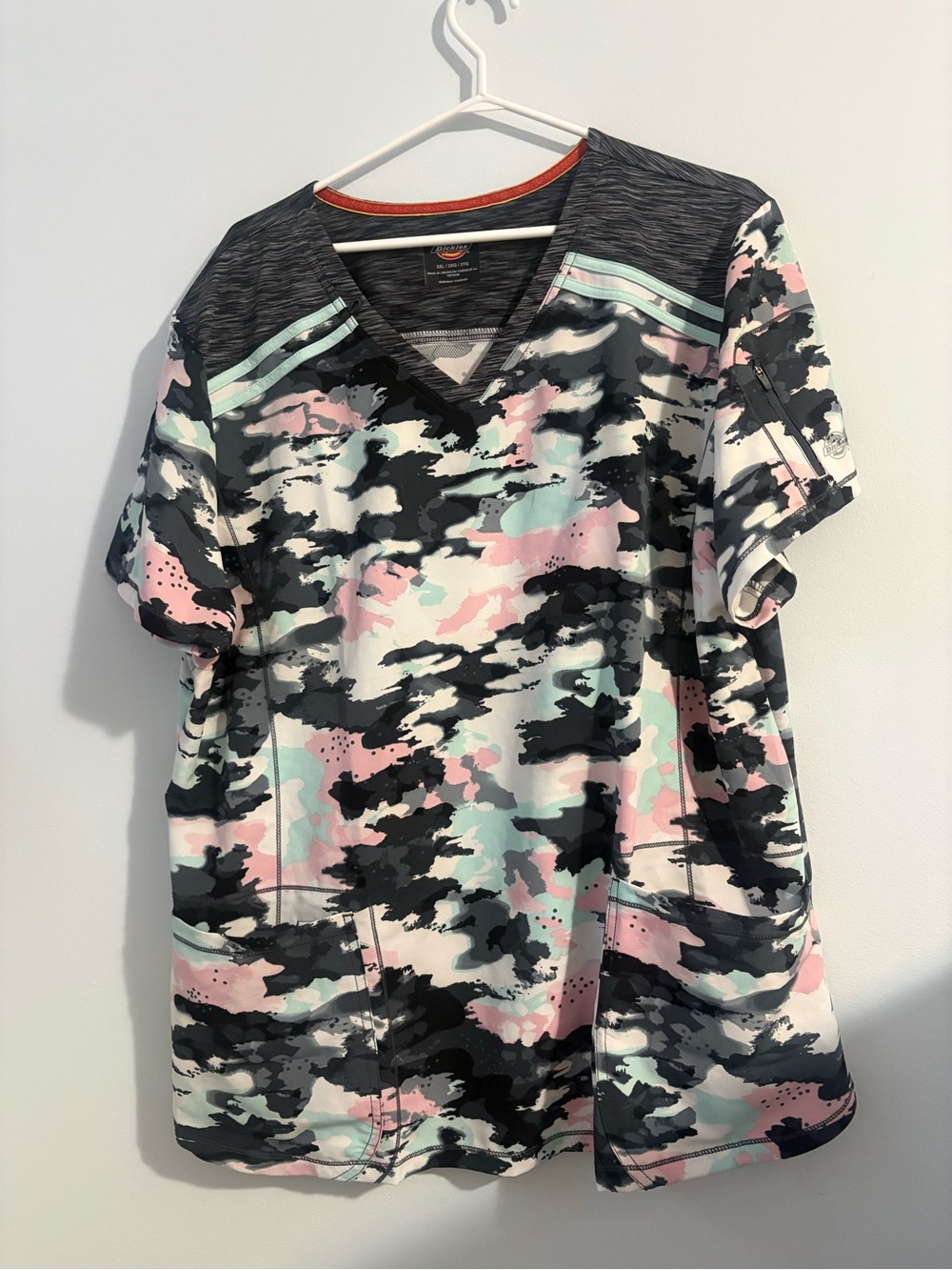 Dickies Women's Pink, Mint & Black Camo Short Sleeve Scrub Top
